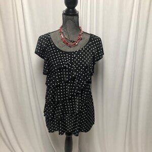 Motherhood Top Womens Size Medium Black White Polka Dots Short Sleeve Stretch